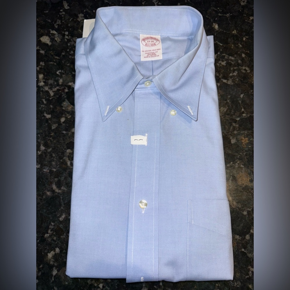 Brooks Brothers Blue Button Up Dress‎ Shirt Cotton 17-35 Non-Iron V